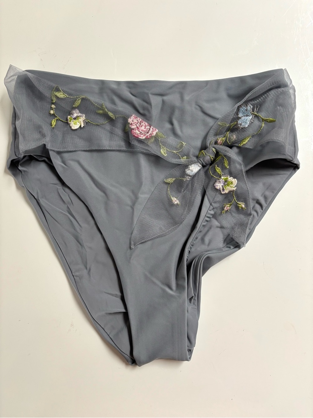 Anthropologie / NWT Steel Blue Embroidered High-Waisted Bikini Bottoms